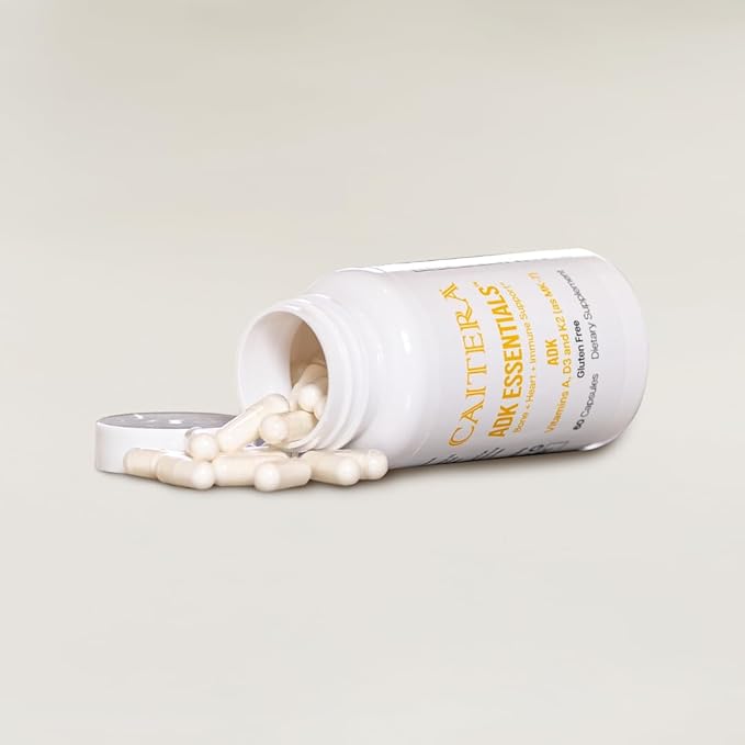 ADK Essentials | Vitamin A D K (as MK-7) Dietary Supplement for Bone + Heart + Immunity | Supports Bone Density/Integrity Calcium Utilization and Cardiovascular System | Vegan 60 Capsules