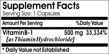 B-1 Vitamin 500mg // 100 Capsules // Pure // by PureControl Supplements