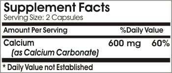 Calcium Carbonate 600mg // 100 Capsules // Pure // by PureControl Supplements