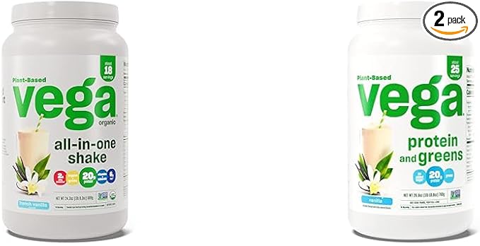 Vega Organic All-in-One Vegan Protein Powder &amp Protein and Greens Protein Powder Vanilla - 20g Plant Based Protein Plus Veggies