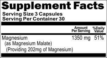 High Potency Magnesium Malate 1350 mg 180 Capsules Dietary Supplement Serving Size 3 Capsules
