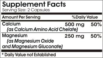 Chelated Calcium 500mg and Magnesium 250mg ~ 200 Capsules - No Additives ~ Naturetition Supplements