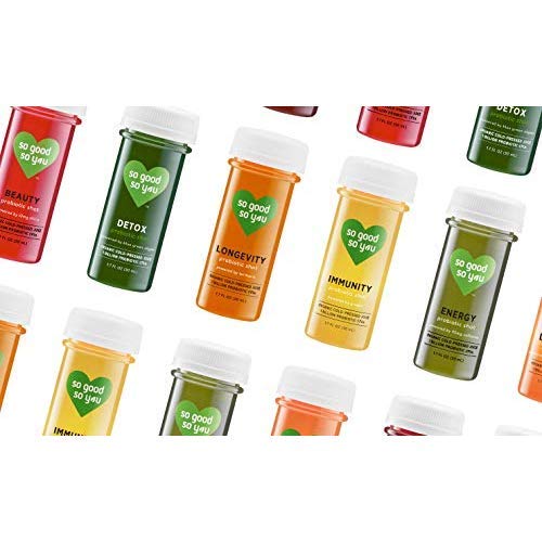 So Good So You | Probiotic Organic Juice Energy Shot | Powered by Natural Caffeine &amp Superfood Moringa | Orange Spinach &amp Mango Juices | 1.7 oz (18 Bottles)
