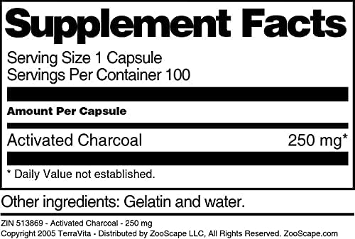 Activated Charcoal - 250 mg (100 Capsules ZIN: 513869) - 3 Pack