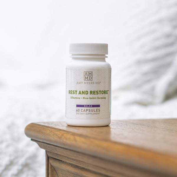 Amy Myers MD Rest and Restore - Supplement Supports Healthy Sleep Cycle - Aid Physical Relaxation with Magnesium Glycinate Chelate &amp L-Theanine - Supplement Aids Sleep - 60 Capsules (30 Servings)