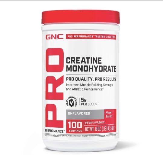 GNC Pro Performance Creatine Monohydrate Powder for Women &amp Men 5g Creatine Per Serving Muscle Building Energy Production Endurance Performance 100 Servings