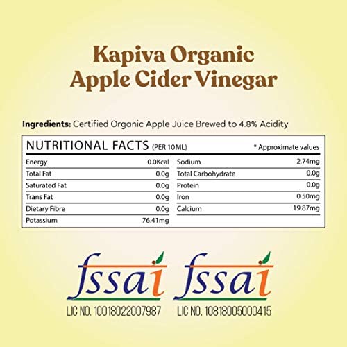 Kapiva Organic Apple Cider Vinegar with The Mother (in Glass Bottle) - Certified Organic - Synbiotic in Nature 500ml - Pack of 2