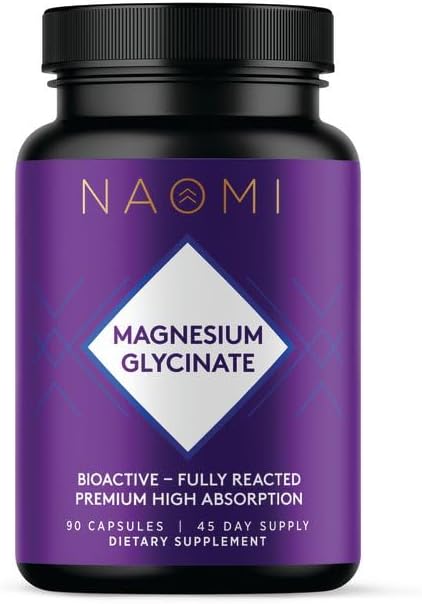 NAOMI Magnesium Glycinate - Bioactive Fully Reacted Premium High Absorption - Supports Muscle Nerve &amp Heart Health - Chelamax Magnesium Bisglycinate - 90 Capsules 45 Day Supply