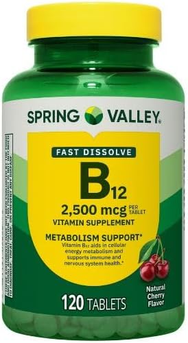 H4U Spring Valley Vitamin B12 Supplement Quick-Dissolve Tablets 2500 mcg Cherry 120 Count