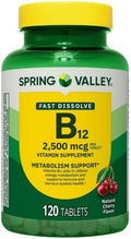 H4U Spring Valley Vitamin B12 Supplement Quick-Dissolve Tablets 2500 mcg Cherry 120 Count