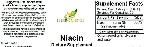 Liquid Vitamin B3 (Niacin) Dietary Supplement – Vegan Alcohol-Free Quality Tested – 1 fl oz (36 Servings)