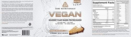 Core Nutritionals Vegan Gourmet Plant Based Protein Blend | with Vegan BCAAs | Lactose Soy Sugar &amp Gluten Free | 21g Pea Protein | 2 Pound (Peanut Butter Pie)