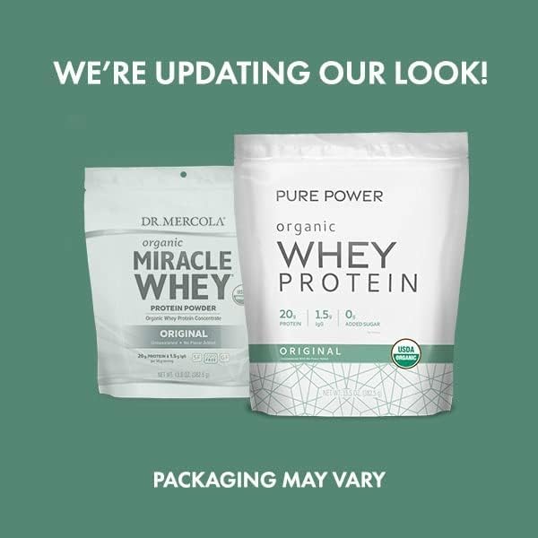 Dr. Mercola Pure Power Organic Whey Protein - 20 g Protein - Supports Muscle Growth &amp Energy - Grass-Fed Whey Concentrate - 15 Servings (20.60 oz) - Original