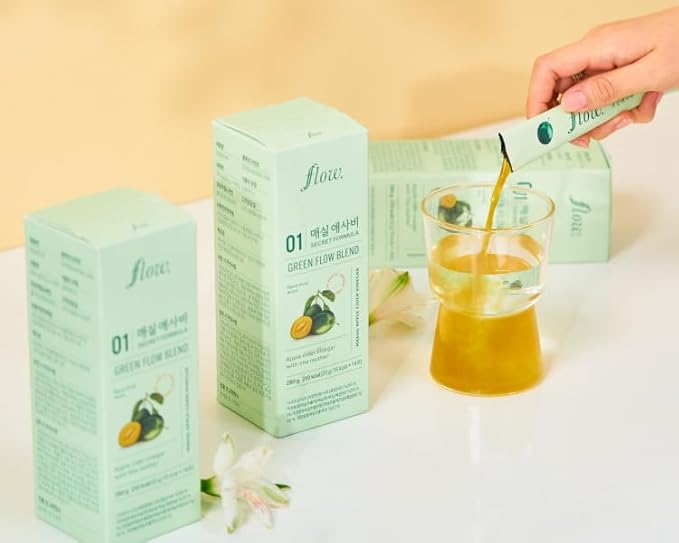 Green Flow Blend (0.67 oz x 14 Sticks) – Apple Cider Vinegar &amp Korean Green Plum Liquid Supplement | Refreshing Digestive Support Drink