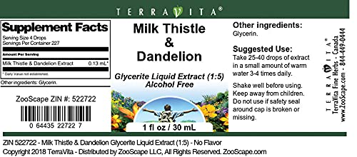 Milk Thistle &amp Dandelion Glycerite Liquid Extract (1:5) - No Flavor (1 oz ZIN: 522722)