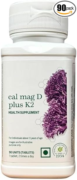 Cal Mag D Plus K2 Health Supplement Tablets for Adults 90 Count Vegetarian Twice Daily Dosage
