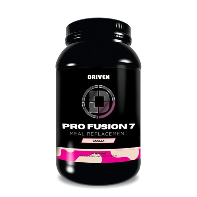 Driven Nutrition ProFusion7 Meal Replacement Protein – 24g Protein 7-Stage Blend 5g Fiber + MCT Oil – Smooth High-Protein Shake Mix for Anytime Nutrition (2.9lb Vanilla)