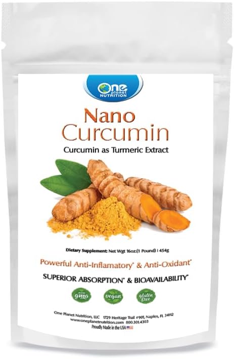 One Planet Nutrition Nano Curcumin Powder 16 oz - Nano Particle Size Turmeric Extract for High Absorption - Supports Immune Health - Long Lasting Family Size - Non GMO Vegan Gluten Free