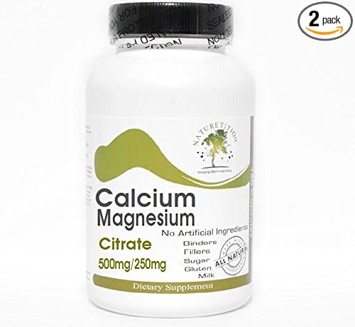 Calcium 500mg and Magnesium Citrate 250mg ~ 200 Capsules - No Additives ~ Naturetition Supplements