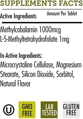 Medicinals Vitamin B-12 with L-5-MTHF - Energy and Neurological Support: Non-GMO | Kosher | Vegan | Gluten Free - 90 Capsules