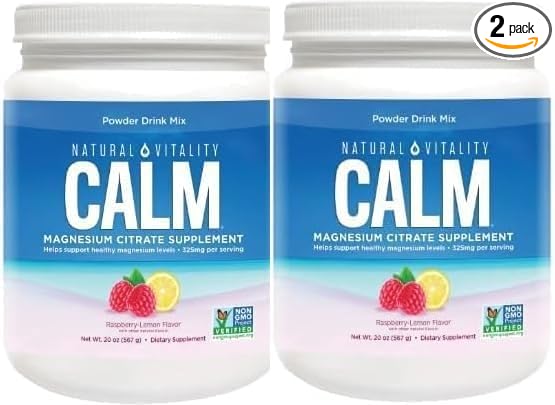 Natural*VitaIity Calm Magnesium Citrate Powder Raspberry Lemon Flavor 20oz(Pack of 2)