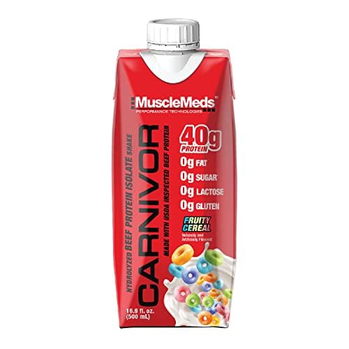 MuscleMeds Carnivor RTD Ready to Drink Protein Lactose Free Sugar Free 40g Isolate Protein Muscle Building Recovery Halal Certified Fruity Cereal 16.9 Fl Oz (Pack of 12)