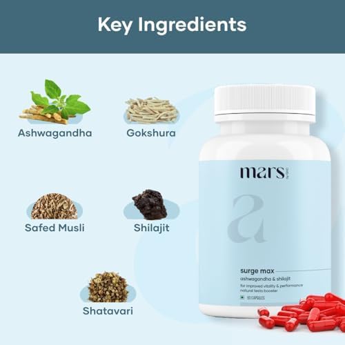 mars by GHC Natural Surge Max Capsules (60 Count) | Powered with Shilajit Safed Musli &amp Gokshura | Supports Overall Well-Being | Good Health Company (Pack of 3)