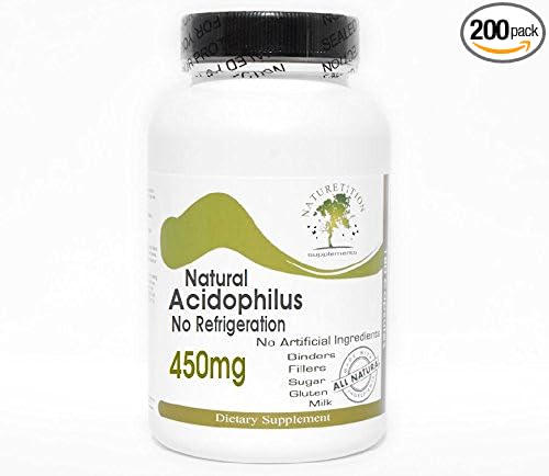Natural Acidophilus 450mg - 500 Million Live Active Cultures No Refrigeration ~ 200 Capsules - No Additives ~ Naturetition Supplements