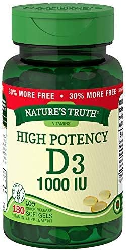 Nature's Truth High Potency Vitamin D3 1000 IU Quick Release Softgels - 130 ct Pack of 2