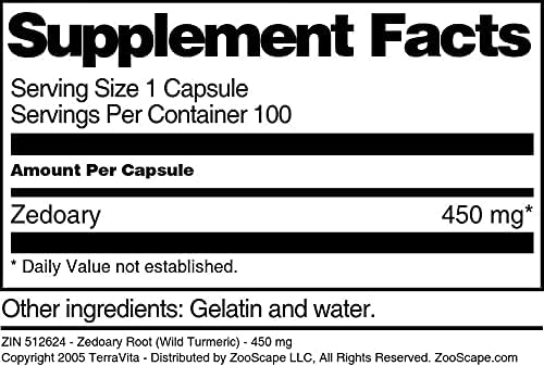 Zedoary Root (Wild Turmeric) - 450 mg (100 Capsules ZIN: 512624) - 3 Pack