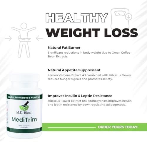 MediTrim Energy Supplements Metabolism Booster Supports Vitality Satiety &amp Physique Goals Smooth System Balance Green Coffee Bean Apple Cider Vinegar Hibiscus 90 Capsules (Pack of 1)