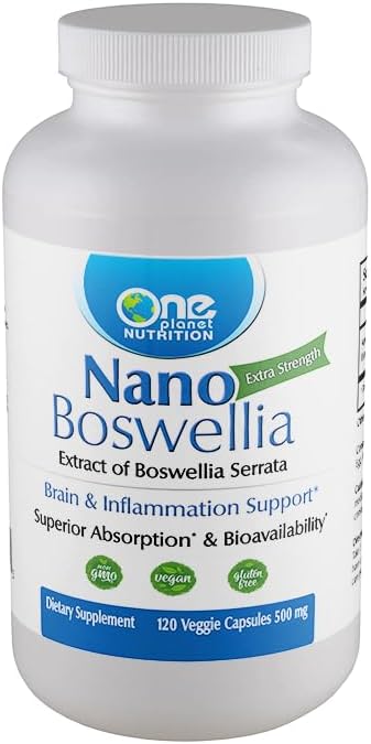 One Planet Nutrition Nano Boswellia 500 mg (120 Capsules) - Boswellia Serrata Extract - Nano Particle Sized for Superior Absorption - Joint &amp Cognitive Support - Non GMO Vegan Gluten-Free