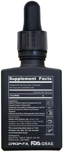 DROP FX Think Drops - Fast-Absorbing L-Theanine &amp Ashwagandha Liquid Focus Supplement Natural Nootropic for Enhanced Memory &amp Cognitive Function