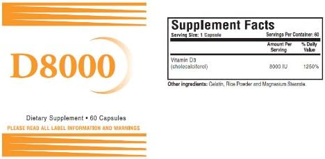 Natural Living High Potency Vitamin D3 8000 IU 60 Capsules 5 Bottles