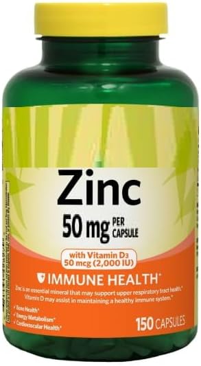 SEDLAV Zinc with Vitamin D Immune Health Capsules Food-Based Formula 50 mg 150 Count