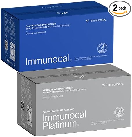 Immunocal Supplement Pack of 2 – 1 Regular and 1 Platinum – Whey Protein Isolate and Glutathione Precursor – 30 Servings