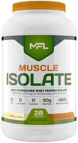 MFL 100% Pure Isolate Protein 2 lbs l 30g of Protein l 12g Amino Acids l Keto Friendly l Low Carbs | 28 Servings (Vanilla Bean)