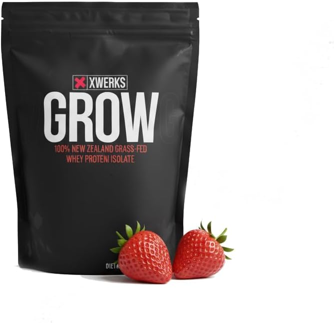 Xwerks Grow Whey Protein Powder 25g Pure Isolate Protein from New Zealand Grass Fed Cows Builds Strength and Speeds Recovery Paleo and Keto Friendly Soy and Gluten Free Strawberry 30 Servings