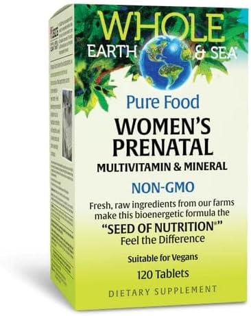 Natural Factors Whole Earth &amp Sea Women's Prenatal Multivitamin and Mineral Whole Food Supplement Vegan 120 Tablets