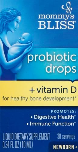 Mommy's Bliss Baby Probiotics + Vitamin D DropsSupports Digestive Health &amp Immune Function*400IU Vitamin DSupports Bone Development*Newborns+Flavorless0.34 Fl Oz (30 Servings)(Pack of 2)