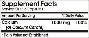 Calcium Citrate 1000mg ~ 100 Capsules - No Additives ~ Naturetition Supplements