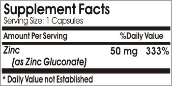 Chelated Zinc 50mg ~ 200 Capsules - No Additives ~ Naturetition Supplements