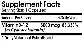 B-12 Vitamin 5000mcg // 200 Capsules // Pure // by PureControl Supplements