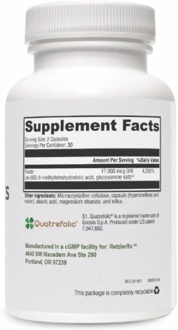 HormoneSynergy Active Folate ES - 5-MTHF - 10000 mcg (10 mg) per Serving - 5-MTHF (as 5-methyltetrahydrofolate) - Bioactive Folate as Quatrefolic® - 60 Veg Caps