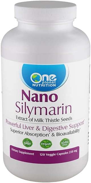 One Planet Nutrition Nano Particle Size Silymarin Capsules 250 mg (120 Count) - Nano Particle Size Milk Thistle Extract for Superior Absorption - Supports Detoxification - Non GMO Vegan Gluten Free