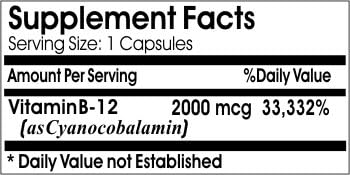 B-12 Vitamin 2000mcg ~ 200 Capsules - No Additives ~ Naturetition Supplements