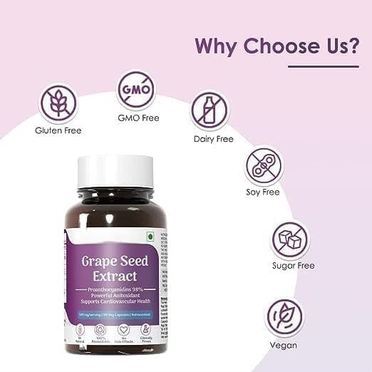 Grape Seed Extract 98% Polyphenols | 500 mg | Antioxidant Supplement Strengthens Immunity Promotes Healthy Skin and Hair | 90 Veg Capsules
