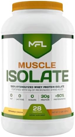 MFL 100% Pure Isolate Protein 2 lbs l 30g of Protein l 12g Amino Acids l Keto Friendly l Low Carbs | 28 Servings (Banana Cream)