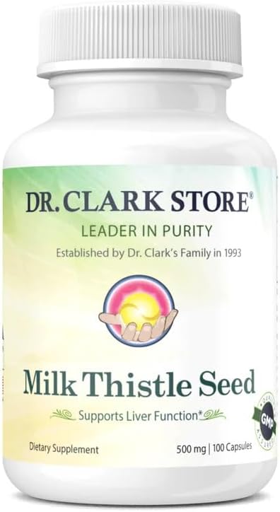 Dr Clark Store Milk Thistle Seed Supplement – 500mg 100 Capsules Liver Health &amp Detox Support