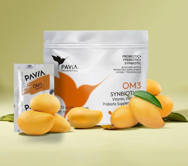 Pavia Live Probiotics Bio-Gel with Omega 3 | Probiotics &amp Prebiotics with Nutrients | Cognitive &amp Focus Support | Sugar Free | Mango Flavor | 1 Billion Live Cultures | 30 Sachets